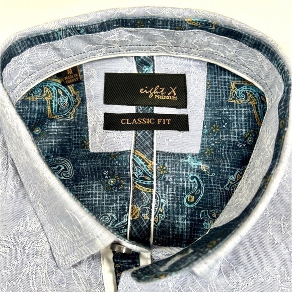 EIGHT‎ X PREMIUM Men’s Embroidered Button Down Paisley Blue Buckle Exclusive M - Picture 2 of 16